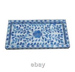 Handmade Bone Inlay Serving Tray Vintage Kitchen Dining Table Floral Art Gift