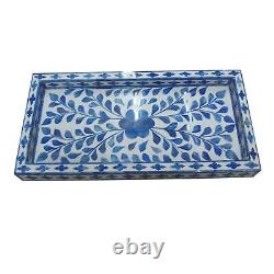 Handmade Bone Inlay Serving Tray Vintage Kitchen Dining Table Floral Art Gift