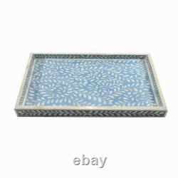 Handmade Bone Inlay Square With Leaf Pattern Serving Tray Home Decorative Gift