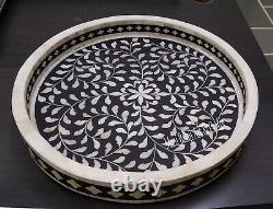 Handmade Bone Inlay Tray Round Tray Decorative Serving Tray Free Shipping Gift