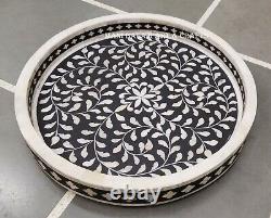 Handmade Bone Inlay Tray Round Tray Decorative Serving Tray Free Shipping Gift