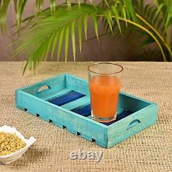 Handmade Decorative Rustic Finish Wooden Serving Trays Set of 2