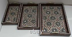 Handmade Decorative Wood Serving Tray Set, Mother of Pearl Inlay, Breakfast Tray