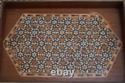 Handmade Decorative Wood Serving Tray Set of 2, Home Décor Breakfast Ottoman Tray