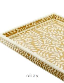 Handmade Kitchen Bone Inlay Serving Tray Vintage Floral Design Home Decor Gift