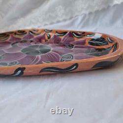 Handmade Mexican Floral Painted Glazed Wooden Serving Tray Southwestern Purple