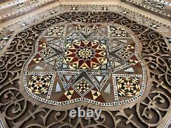 Handmade Mosaic wood Tray inlaid Mother of Pearl Hand Carved Walnut 16x16 Inch