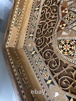 Handmade Mosaic wood Tray inlaid Mother of Pearl Hand Carved Walnut 16x16 Inch