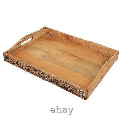 Handmade Rectangular Premium Wooden Serving Tray for Serving Set of 3 Brown