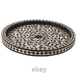 Handmade Round Bone Inlay tray Floral Home Decorative tray Serving Wood tray