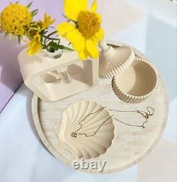 Handmade Serving Tray, Bone Inlay Round Tray, Wooden White Home Decorative