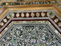 Handmade Serving wood Tray inlaid Mother of Pearl Set of 3