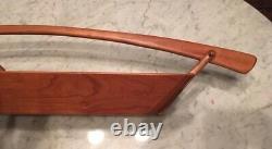 Handmade Vintage Solid Cherry Wood Asian Style Handled Serving Tray Basket