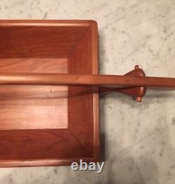 Handmade Vintage Solid Cherry Wood Asian Style Handled Serving Tray Basket
