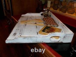 Handmade White Distressed Stove Top Cover Noodle Board / Serving Tray