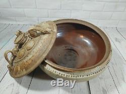 Handmade Wood Fired Ash Glazed Pottery Casserole Oven Dish, Lid & Serving Tray