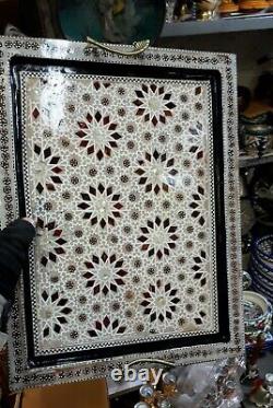 Handmade Wooden Tray Mosaic Inlay with Pearls Damascus Syrian Serving Tray #2