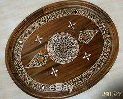 Handmade Wooden Tray Mosaic Inlay with Pearls Moroccan Serving Decor Tray