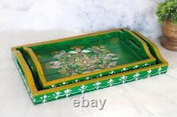 Handmade Wooden Trays, Set of 2 Handpainted Serving Trays for home, garden