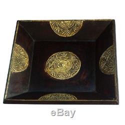 Handmade Worthy Shoppe Wooden Serving Coffee Tray, Set of 3 with Brass Work