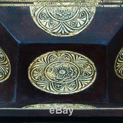Handmade Worthy Shoppe Wooden Serving Coffee Tray, Set of 3 with Brass Work