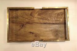 Handmade antique wooden serving tray with brass handles wooden coffee tray