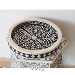 Handmade bone inlay floral pattern serving tray round tray home decor gift