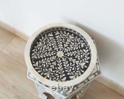 Handmade bone inlay floral pattern serving tray round tray home decor gift