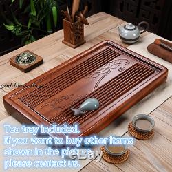 Handmade carved lotus tea tray solid wood engraved water lily water draining new