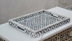 Handmade mother of pearl serving tray in floral pattern best home decor purpose