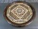 Handmade round wood Tray inlaid Mother of Pearl Hand Carved Walnut 16x16 Inch