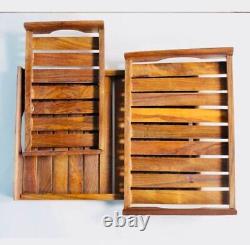Handmade serving trays set of 3 wooden Sheesham Serving tray, Coffee table tray