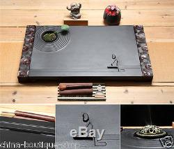 Handmade tea tray black stone tea table end table solid wood tea trays drainage