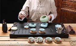 Handmade tea tray black stone tea table end table solid wood tea trays drainage