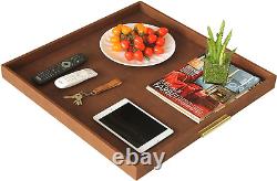 Hofferruffer Extra Large Square Serving Tray, Elegant Faux Leather Ottoman Tray