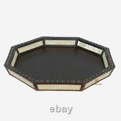 Home Décor Wood Bone Inlay Carved Design Serving Tray
