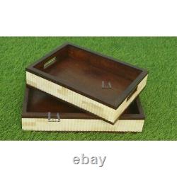 Home Décor Wood Bone Inlay Serving Tray Bone Carving Tray Set2