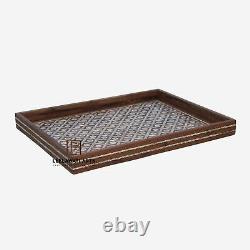 Home Decorative Wood Bone Inlay Service Tray Hand Painted Serving Tray