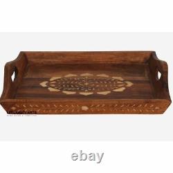 Home Decorative Wood Bone Inlay Unique Pattern Serving Tray