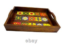 Home Decorative Wooden Ceramic Tiles Handcrafted Tea Coffee Serving Tray Handmad