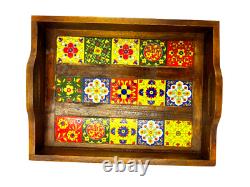 Home Decorative Wooden Ceramic Tiles Handcrafted Tea Coffee Serving Tray Handmad