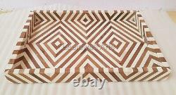 Home Kitchen Use Serving Service Tray Wood Bone Inlay Tray in Chevron Pattern