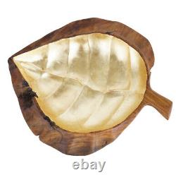 Huge Gold Leaf Fruit Bowl Food Serving Tray Bowl Hand Carved Solid Teak Wood