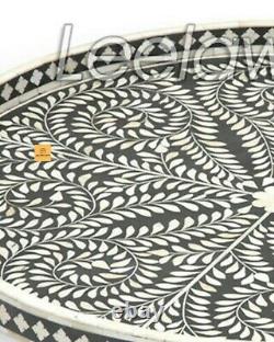 Indian Handmade Bone Inlay Large Round Serving Tray in Black