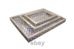Indian Handmade Mughal Design Gray Tray (Set Of 3)