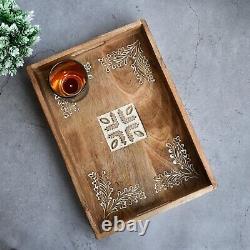 Indian Handmade chakla Wooden Carved Tray Serving Tray Bar Decor