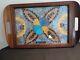 Inlaid Wooden Serving Tray with Butterflies Under Glass Brazil 18 1/2 x 11 1/4