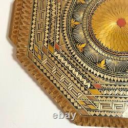 Inlaid wooden octagon shaped valet serving tray mid century boho