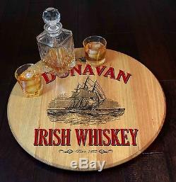 Irish Whiskey Personalized Wood Quarter Barrel Lazy Susan, Home or Bar