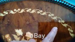Italian Inlaid Wood Serving Tray with Brass Handles 21